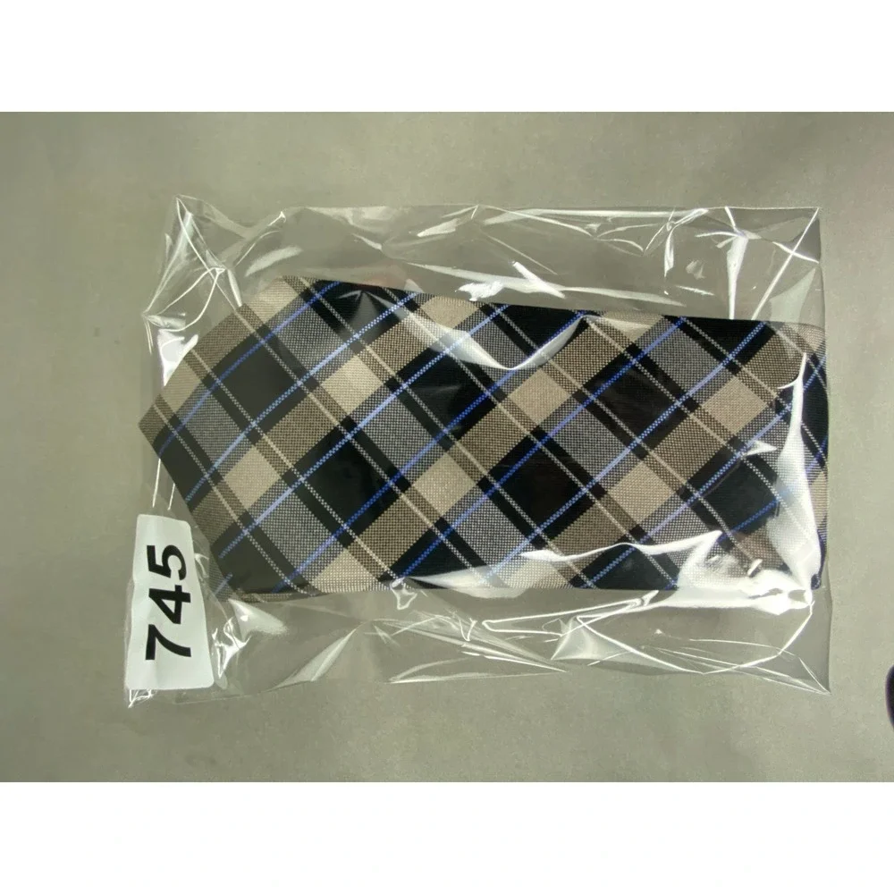 Chaps Mens Tie Black Tan Blue Plaid‎ Silk Classic Preppy